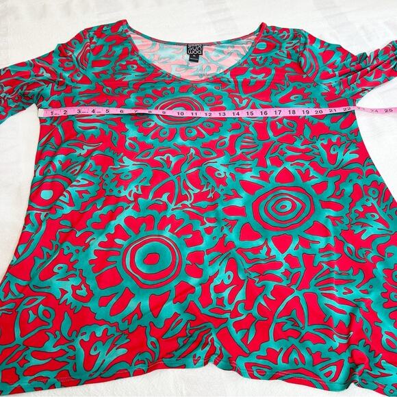 Clara Sunwoo Patterned Tunic Top Turquoise Red Size XL - Picture 4 of 8